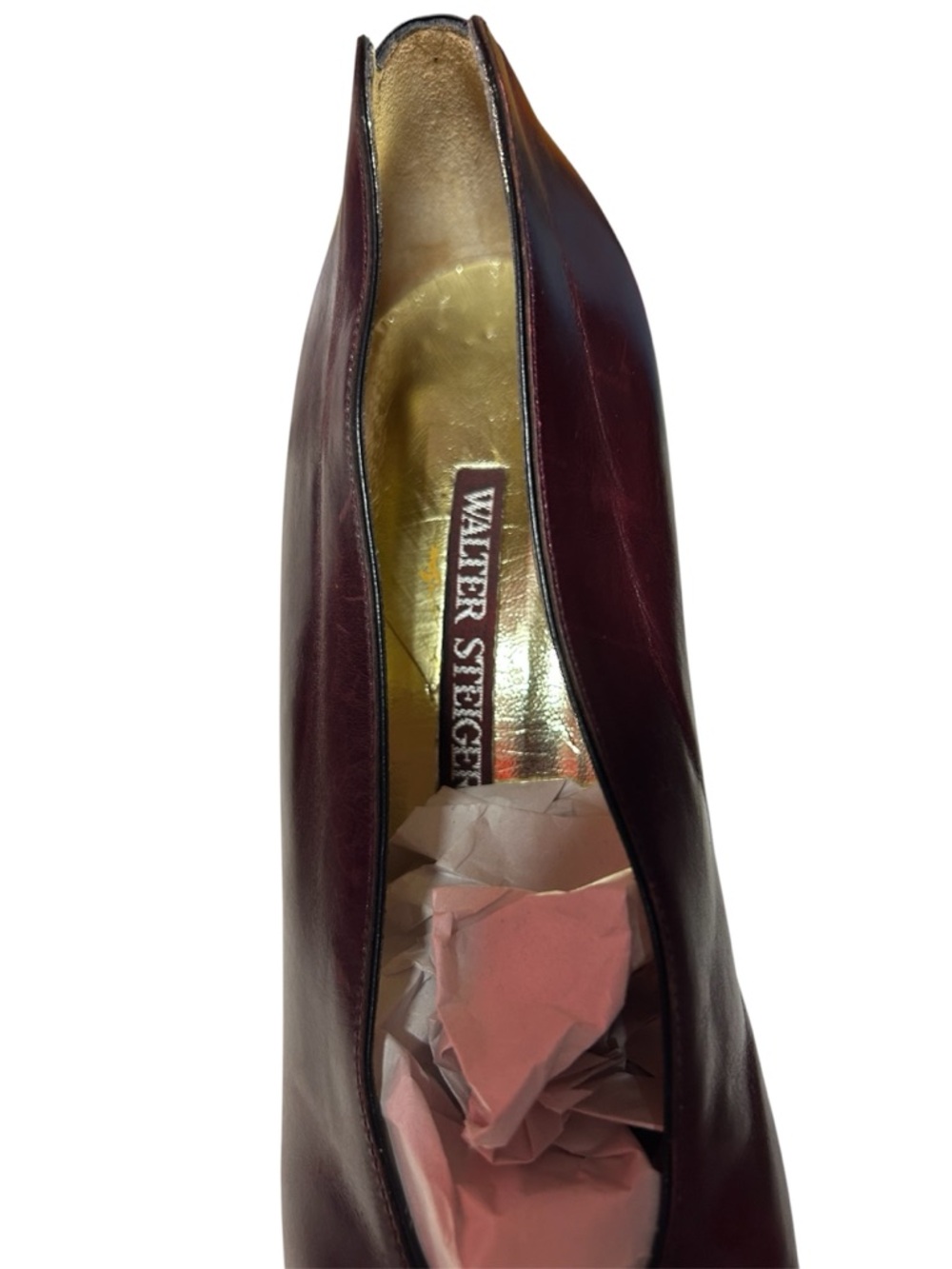 Walter Steiger Vintage Luxury Burgundy Pointed Patent Leather Banana Heels - Picture 4 of 8